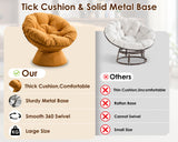 Papasan Chair with Thick Cushion Swivel 360 Comfy Accent Chair Indoor Upholstered Cozy Reading Chair Ergonomic Round Chair