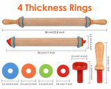 Rolling Pin with 4 Adjustable Thickness Rings 13.6 Inch Rolling Oin Marked with Inch for Baking, Dough, Cookie,Cake,Fondant, Pizza, Pie Crust