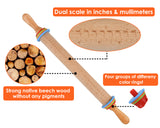 Rolling Pin with 4 Adjustable Thickness Rings 13.6 Inch Rolling Oin Marked with Inch for Baking, Dough, Cookie,Cake,Fondant, Pizza, Pie Crust