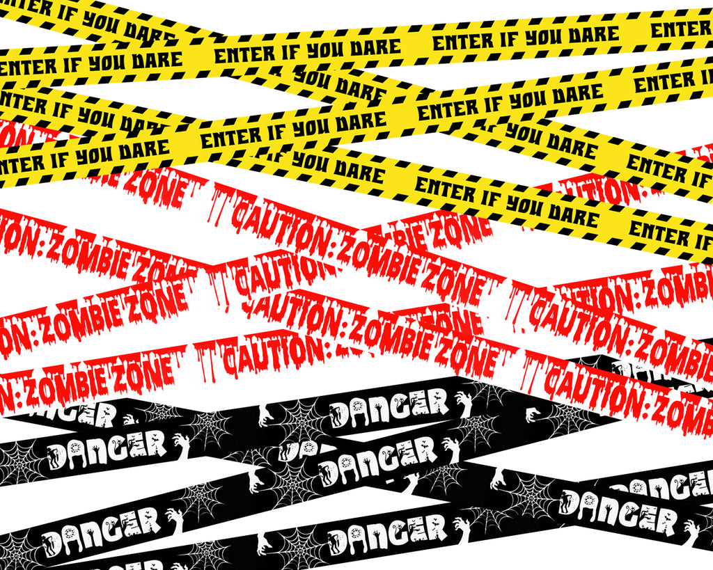 Halloween Caution Tape Set of 3 - Danger, Zombie Zone and Enter If You Dare Yellow Caution Tape Decorations for Door