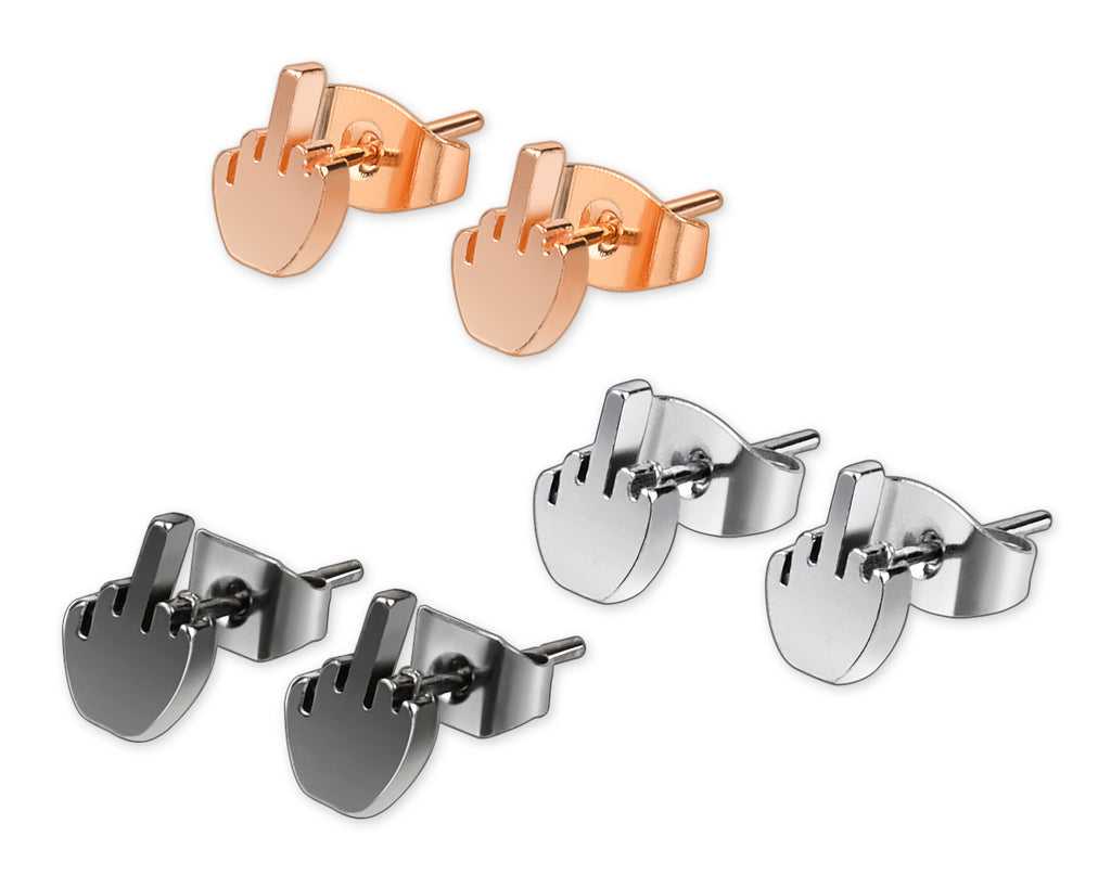 3 Pairs Middle Finger Stainless Steel Stud Earrings