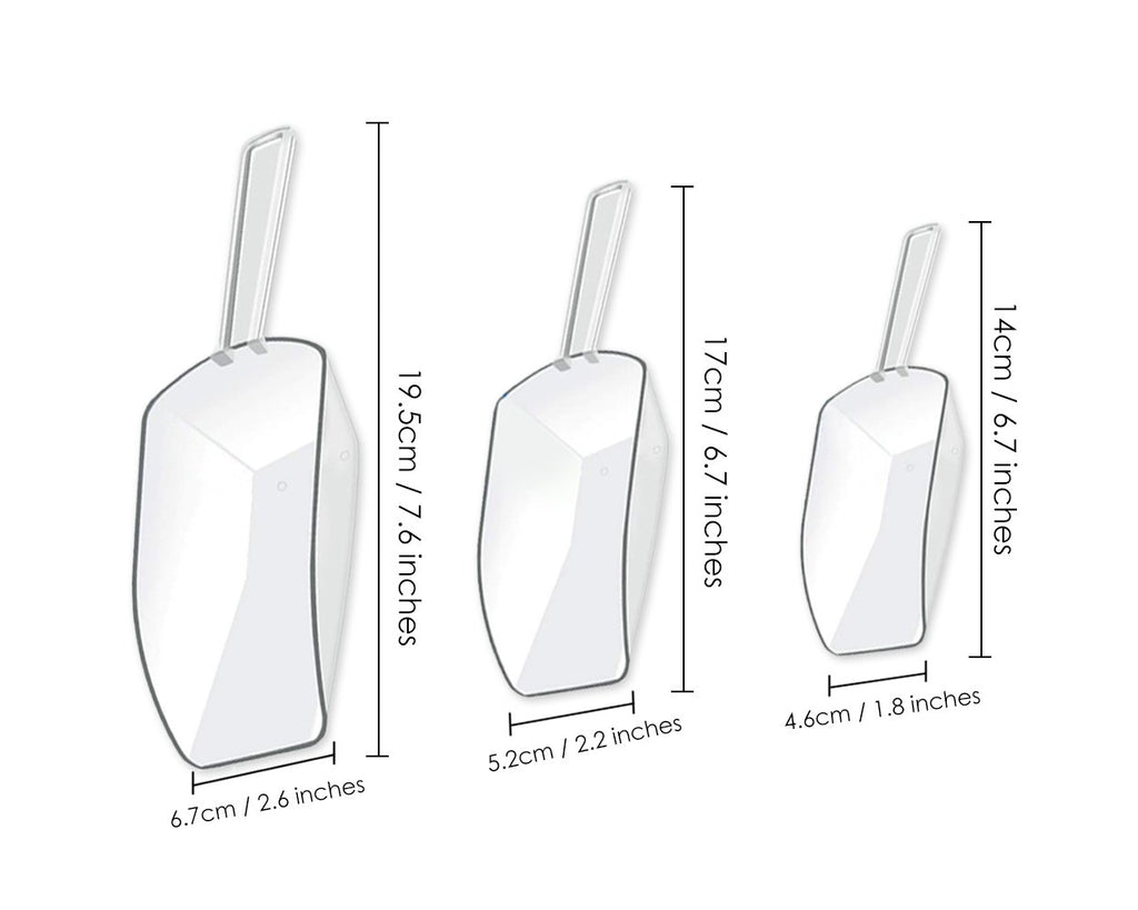 Kitchen Scoops Set of 6 Clear Plastic Scoops with 3 Sizes