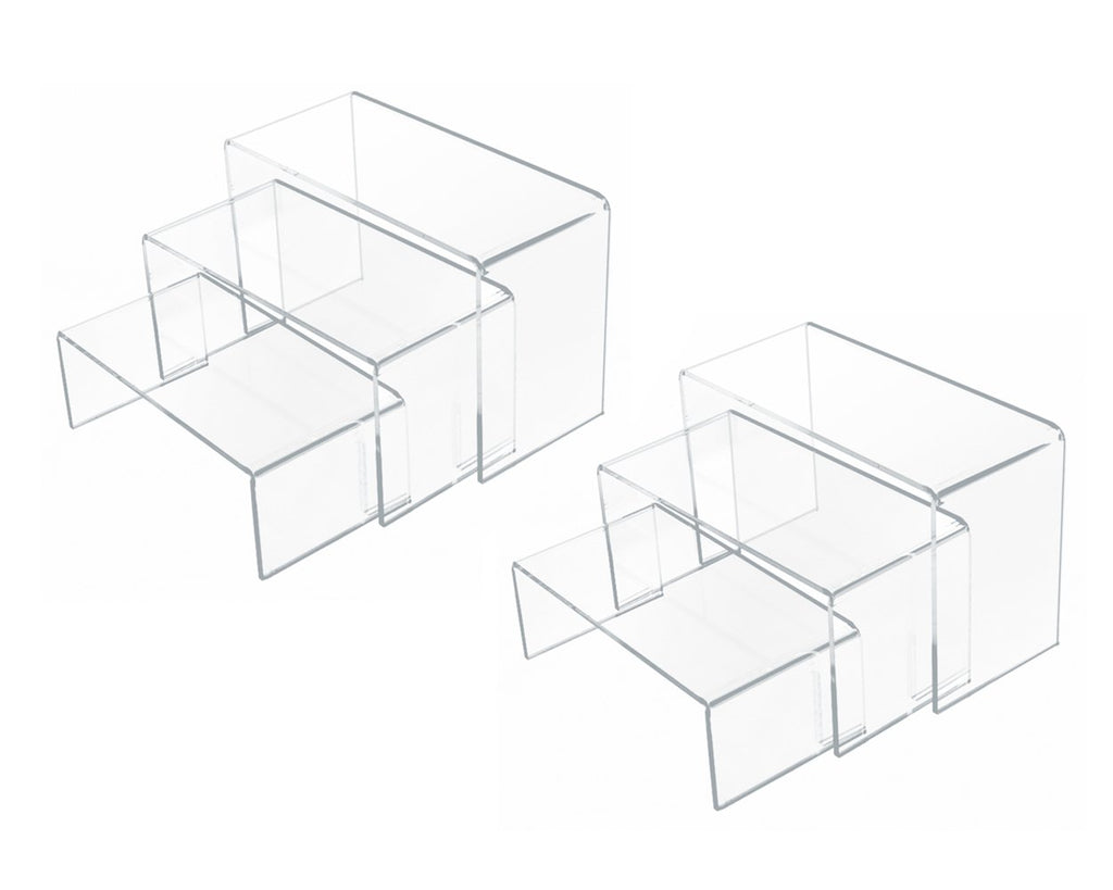 U-Shaped Acrylic Risers 3, 4 and 5 Inches Wide Set of 6 Clear Risers for Display