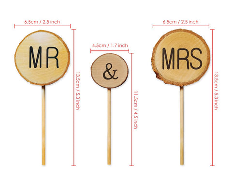 Wedding Cake Topper 3 Pieces Mr & Mrs Cake Decoration for Wedding Cakes