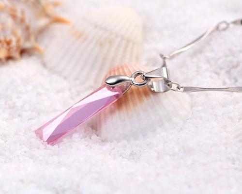 Rectangle Crystal Pendant Necklace - Pink
