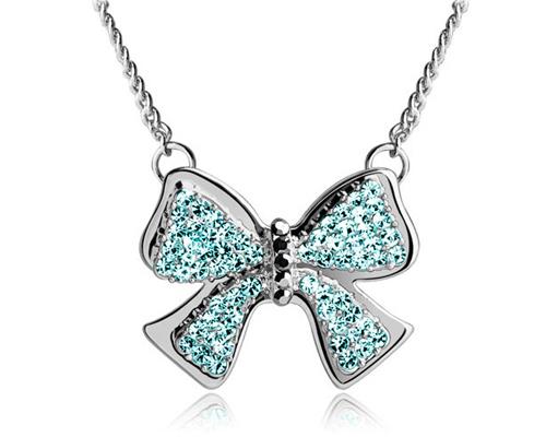 Noble Bow-knot Silver Crystal Necklace - Ice Blue