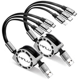 Retractable 3 in 1 Charging Cable 2Pack 4ft Black