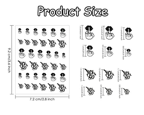 Middle Finger Nail Art Stickers 4 Sheets of Self-Adhesive Nail Decals 2 Styles x 6 Sizes Sticker Decal for Nail Designs
