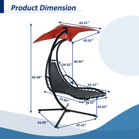 Outdoor Hanging Chaise Lounge Chair Curved Steel Outdoor Hammock Chair with Built-in Pillow and Removable Canopy