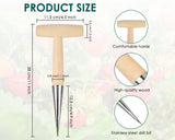 Dibber Garden Tool Hand Held Seed Planter Tool with 5 Inches Measuring Scale, Easy Grip Wooden T-handled Dibbler Gardening Tool