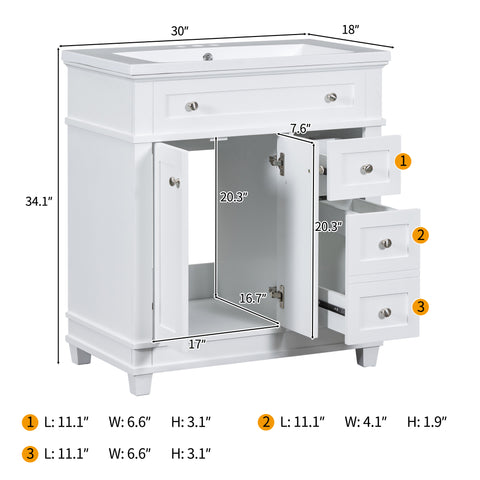 Bathroom Cabinet with Sink 30 Inch Solid Wood Frame Bathroom Vanity Cabinet with 2 Drawers and Soft Close Doors