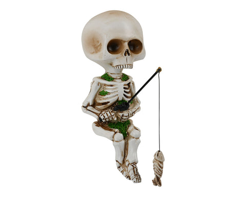 Fishing Skeleton Statue 4.5 Inch Mini Skull Figurines Halloween Gothic Decor Resin Cute Skull Fisher Sculpture