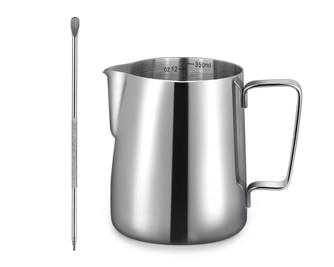 Milk Frothing Pitcher 12 oz/350 ml Milk Steamer Cup 304 Stainless Steel Cappuccino/Latte/Espresso Accessories Barista Tools with Decorating Art Pen