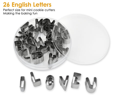 Fondant Letter Cutters Set of 26 - A to Z Alphabet Cookie Cutters Metal Letter Cookie Cutters 1 Inch for Cutting Pastries