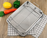 Air Fryer Basket and Tray Set of 2 Pieces 13 x 10 Inches Stainless Steel Filter Basket for Oil Filtering, Cooling Drain, Baking and Crispy Foods