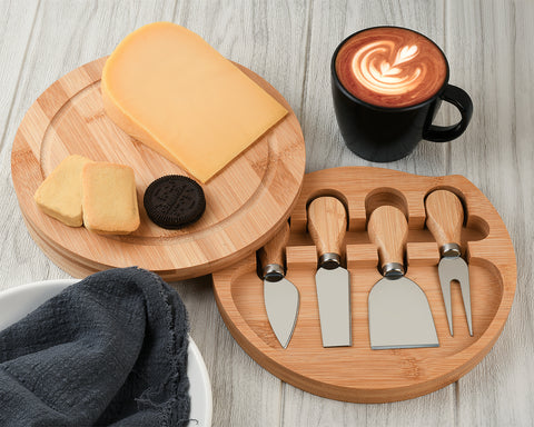 Cheese Board and Knife Set Bamboo Small Charcuterie Boards Gift Set with 4 Knives for Picnics Parties Christmas Gifts Wedding Gifts