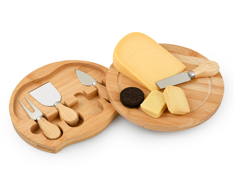 Cheese Board and Knife Set Bamboo Small Charcuterie Boards Gift Set with 4 Knives for Picnics Parties Christmas Gifts Wedding Gifts