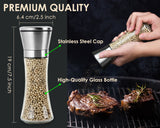 Salt and Pepper Grinder 7.9 Inch Premium 304 Stainless Steel Adjustable Pepper Mill Tall Size Manual Glass Bottle Shaker for Home, Kitchen, Barbecue