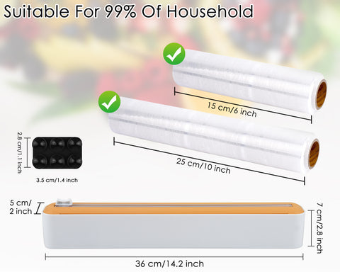 Refillable Plastic Wrap Dispenser with Slide Cutter Reusable Foil and Cling Film Dispenser for Kitchen Drawer, Cupboards and Refrigerator