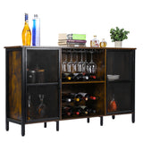 Coffee Bar Cabinet 55 Inch Wooden Farmhouse Liquor Bar Cabinet with Glass Holder & Sliding Wine Racks