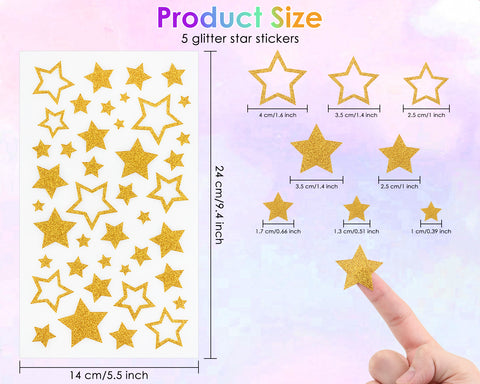 Gold Star Stickers 10 Sheets 420 Pieces Self Adhesive Glitter Star Sticker