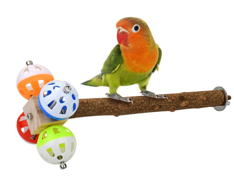Bird Perch Stand Toy with Rotatable Balls, Wooden Perch for Bird Cage, Suitable for Green Cheeked Conure, Budgie, and Pineapple Conure