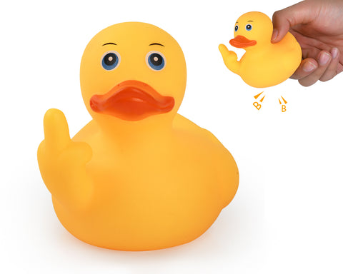Large Middle Finger Rubber Duck Yellow Rubber Duck 3.07 Inch Funny Car Ornaments Duck for Car Dashboard Decoration, Computer Monitor Decor