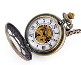 Classic Hand Wind Mechanical Pocket Watch with Chain - Copper