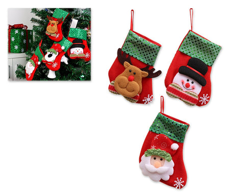 3 Pieces Christmas Stockings with Santa Claus Pattern - Red and Green