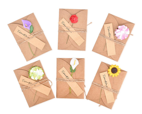 6 Pcs Greeting Cards with Dried Flowers for Birthday Valentines Day