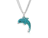 Dolphin Bling Swarovski Crystal Necklace - Ice Blue