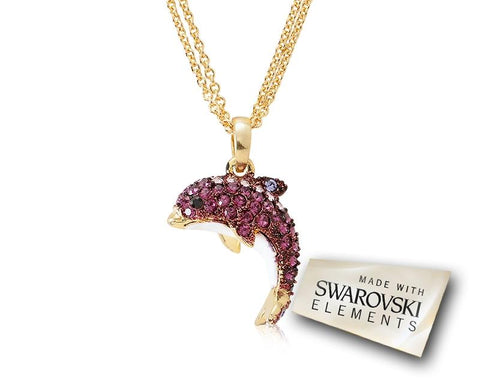 Dolphin Bling Swarovski Crystal Necklace - Purple