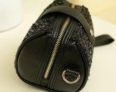 Chic Mini Shoulder Bag with Detatchable Strap - Black Sequin