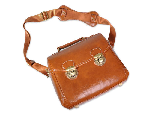 Retro DSLR Leather Shoulder Bag with Detatchable Strap - Light Brown