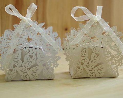 Laser Cut Butterfly Wedding Candy Boxes with Ribbons