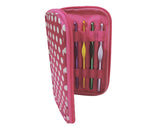 12 Pcs Assorted Colors Crochet Hooks with Dot Pattern Case - Magenta