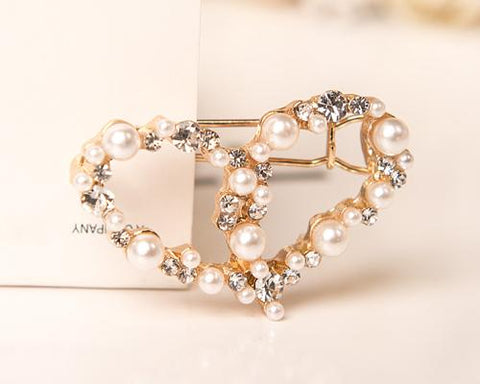 Lovely Gold Heart Pearl Hair Clip