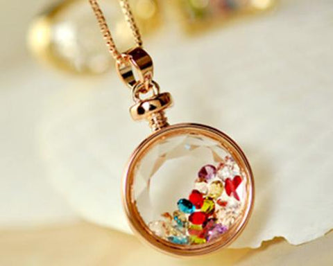 Round Perfume Wish Bottle Crystal Necklace