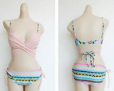 Geometric Series Spaghetti Strap Bikini Set - Pink