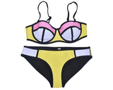 Spaghetti Strap Series Color Block Bikini Set - White and Yellow