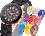 10 Pcs Geneva Colorful Silicone Quartz Analog Unisex Sport Wrist Watch