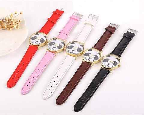 5 Pcs Panda Pattern Women PU Leather Wrist Watch