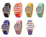 Geneva Women Chevron Style Leather Wrist Watch